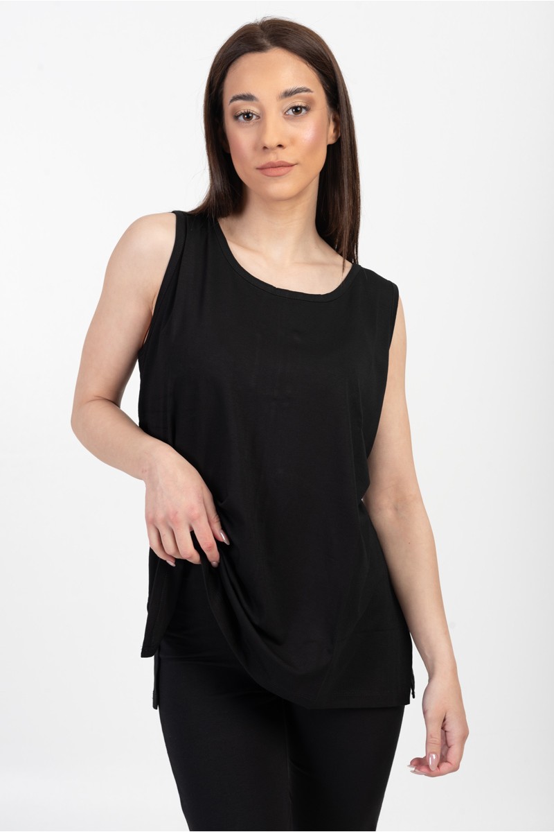 Γυναικεία μπλούζα αμάνικη ANS 312 Μαύρη Μονόχρωμη