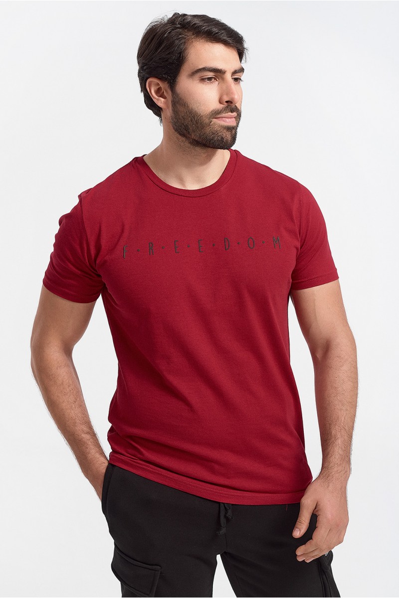 Ανδρικό T-Shirt Cotton4all FREEDOM Μπορντό