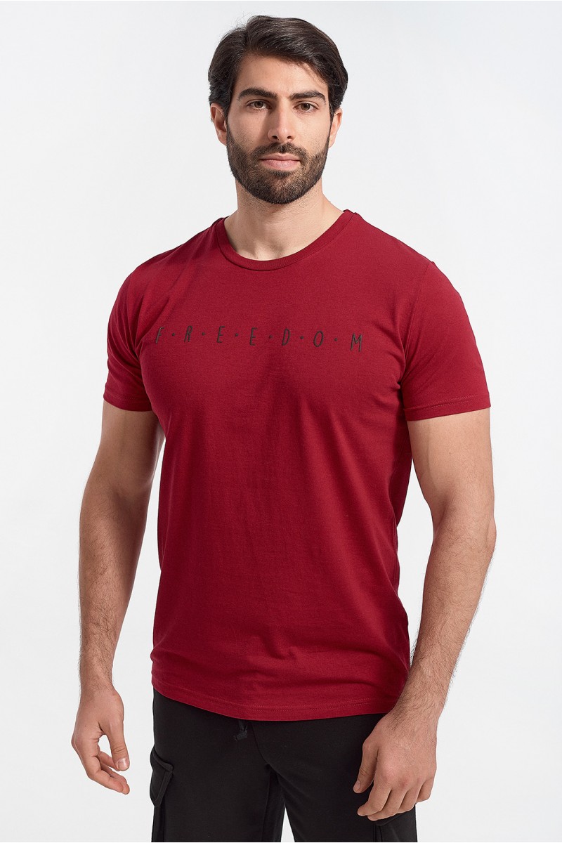 Ανδρικό T-Shirt Cotton4all FREEDOM Μπορντό