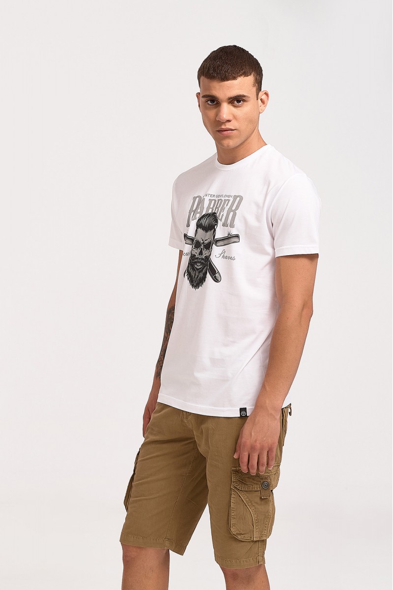 Ανδρικό T-Shirt Cotton4all BARBER 23-711 Λευκό