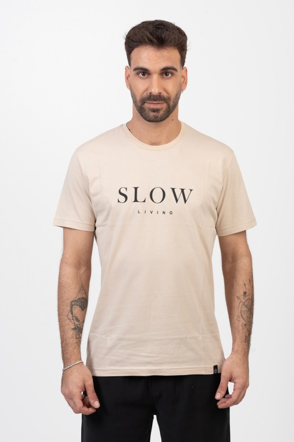 Ανδρικό T-Shirt Cotton4all SLOW LIVING 24-901 ΕΚΡΟΥ