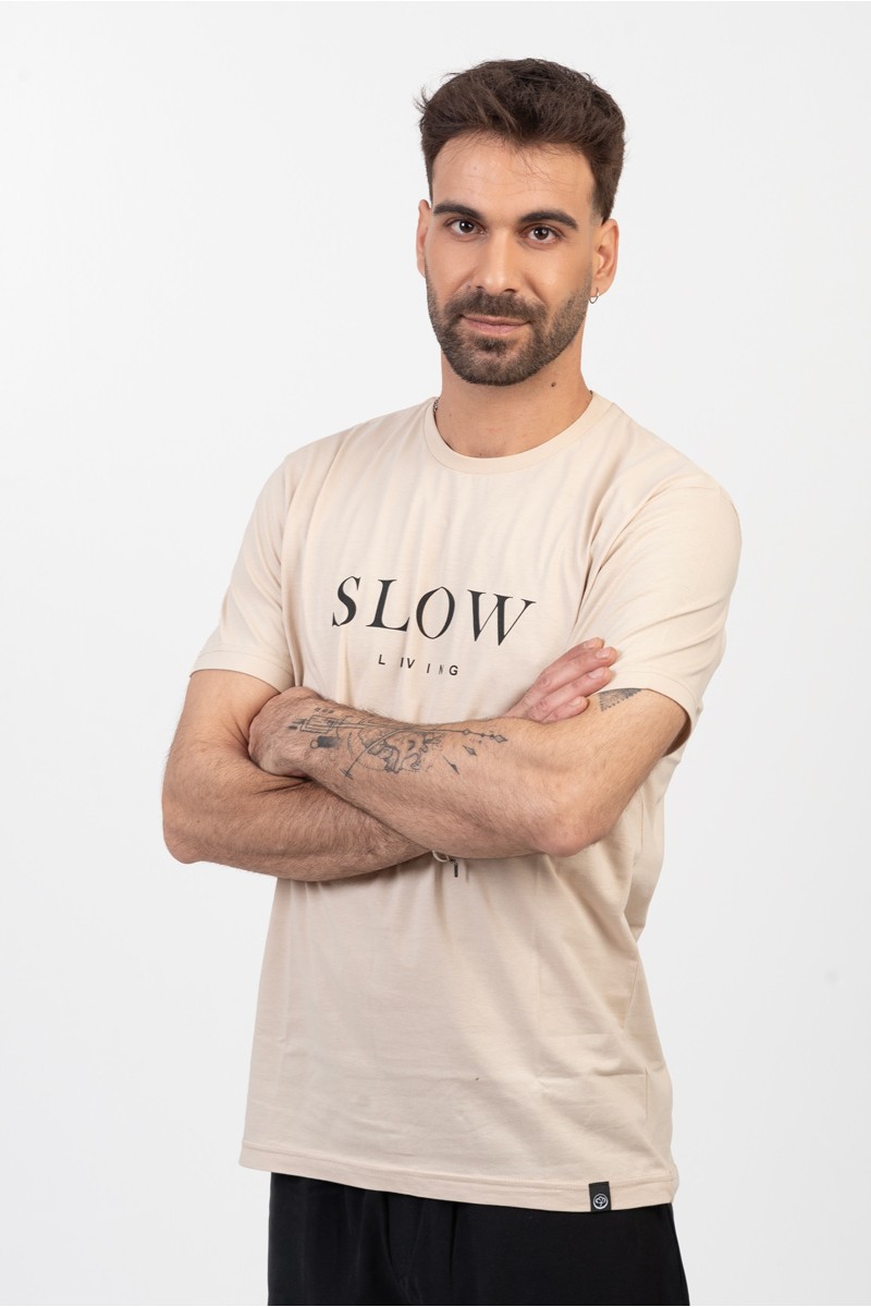 Ανδρικό T-Shirt Cotton4all SLOW LIVING 24-901 ΕΚΡΟΥ