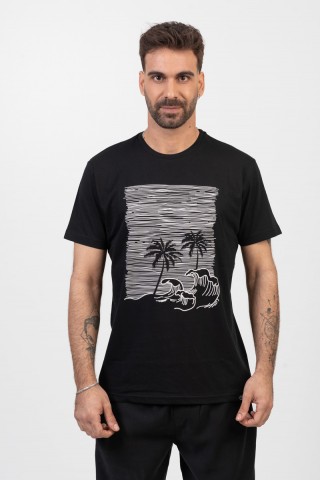 Ανδρικό T-Shirt Cotton4all PALM TREES ΜΑΥΡΟ 24-915