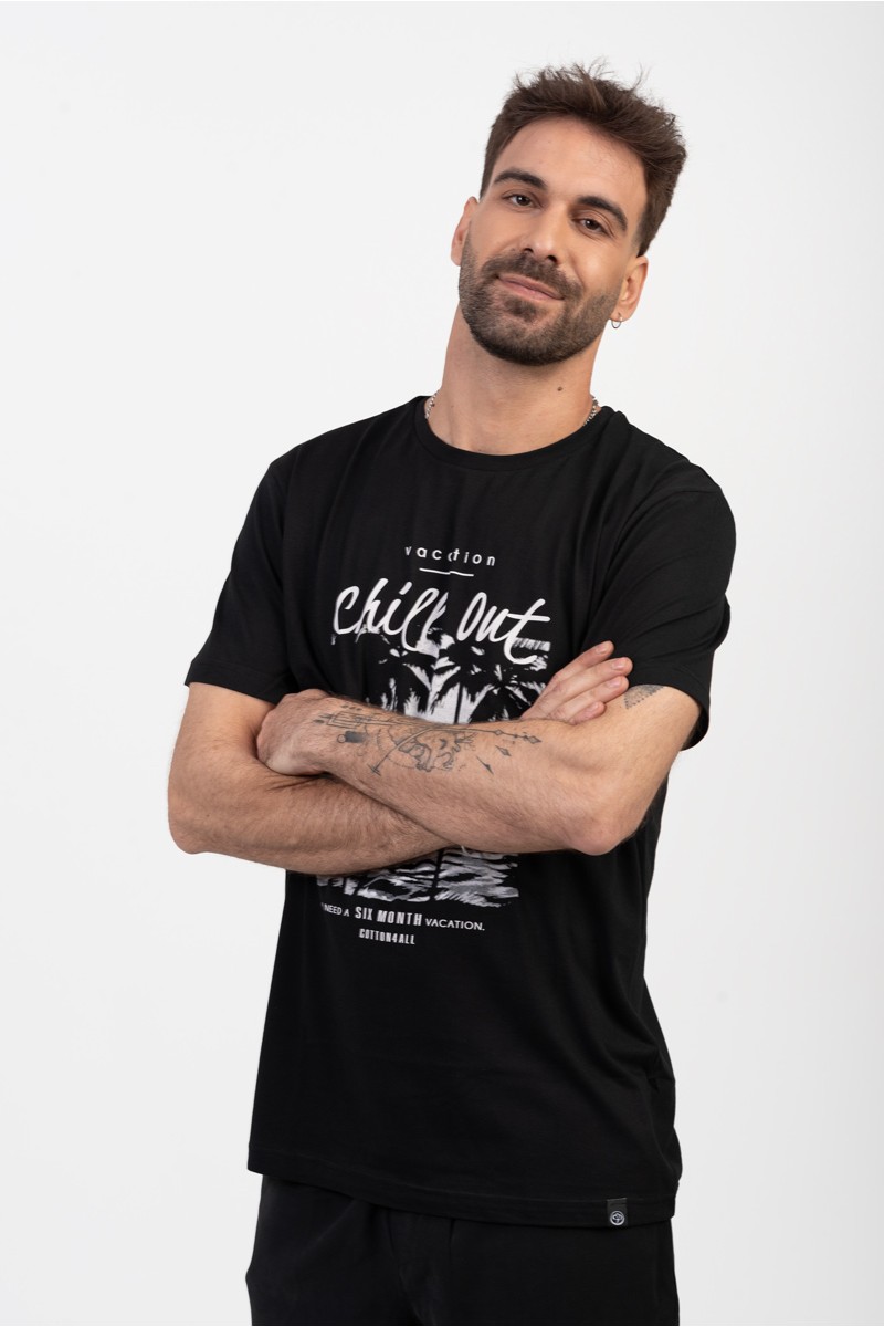 Ανδρικό T-Shirt Cotton4all CHILL OUT ΜΑΥΡΟ 24-918