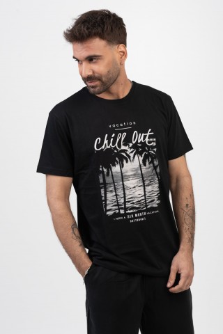 Ανδρικό T-Shirt Cotton4all CHILL OUT ΜΑΥΡΟ 24-918