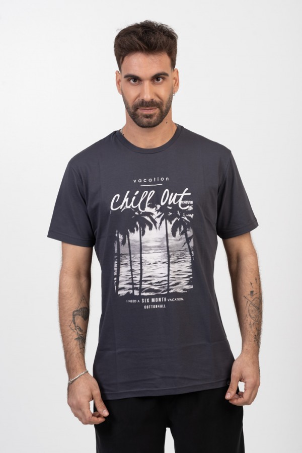 Ανδρικό T-Shirt Cotton4all CHILL OUT ΑΝΘΡΑΚΙ 24-918