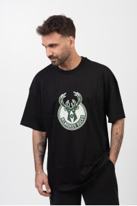 OVERSIZE Ανδρικό T-Shirt MILWAUKEE BUCKS ΜΑΥΡΟ