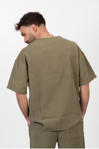 Ανδρική μπλούζα λινή COTTON4ALL Χακί 24-943