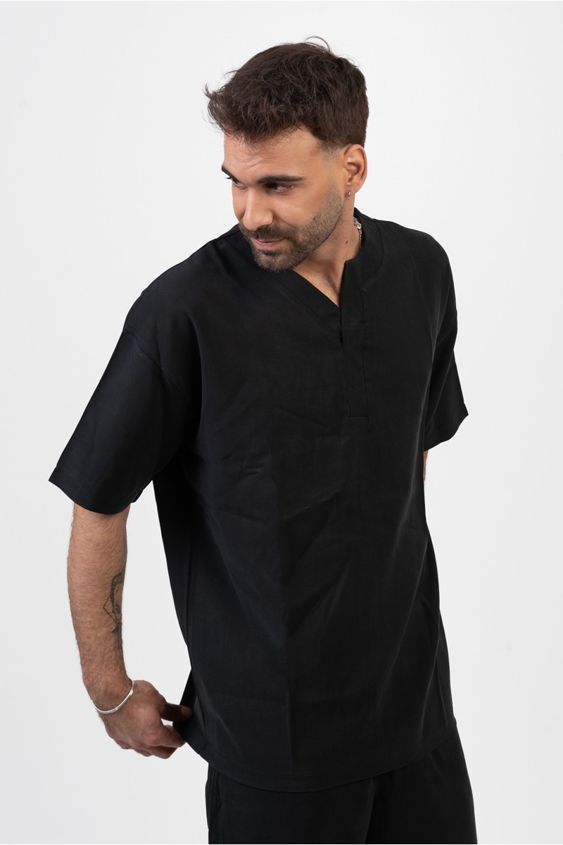 Ανδρική μπλούζα λινή COTTON4ALL Μαύρο 24-943