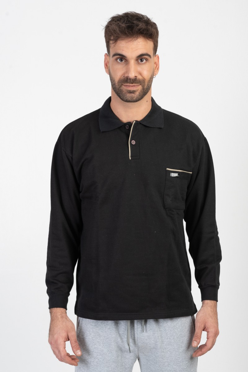 Μπλούζα Φούτερ με γιακά και τσέπη COTTON4ALL Μαύρο