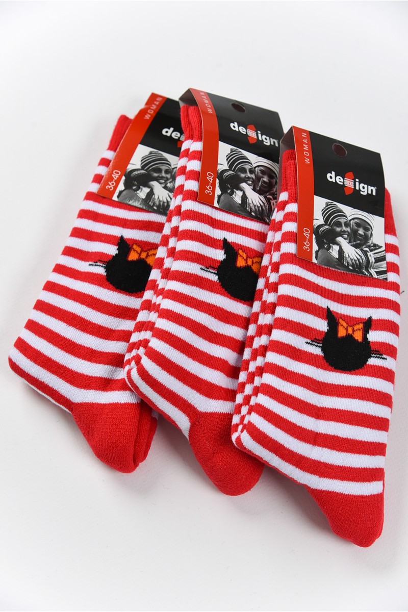 Γυναικείες κάλτσες DESIGN 3 Pack Red Stripes Γυναικείες κάλτσες DESIGN 3 Pack Red Stripes