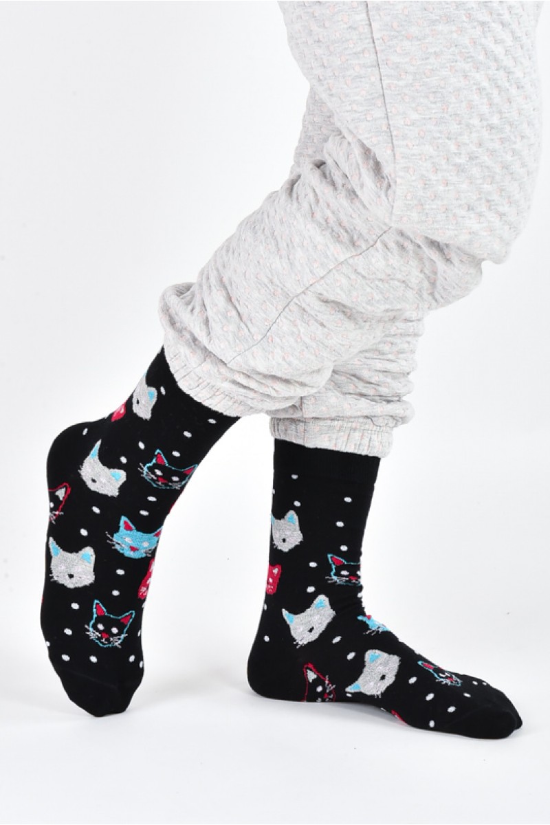 Crazy Cats Black Socks