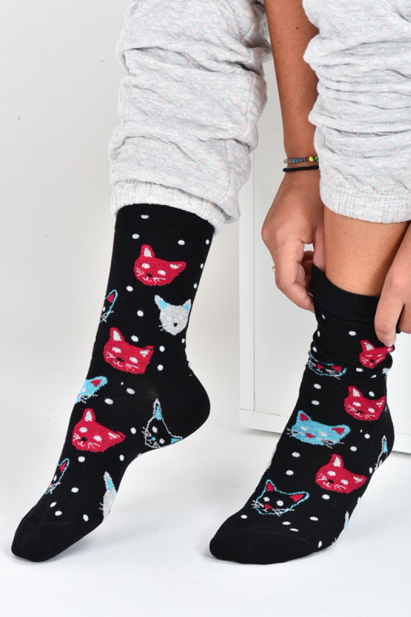 Crazy Cats Black Socks