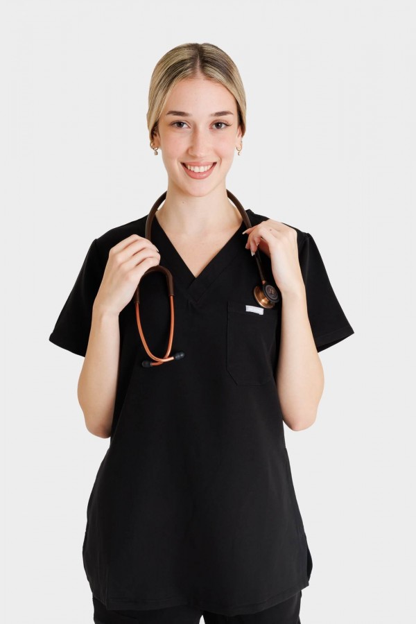 Γυναικεία ιατρική μπλούζα Dr Scrub ΜΑΥΡΟ PRS01TFBK