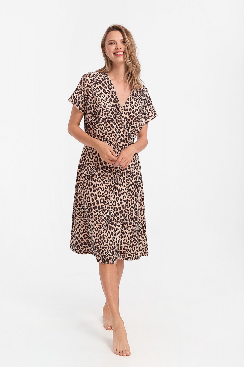 Κοντομάνικο Φόρεμα Κρουαζέ CHERRY Leopard