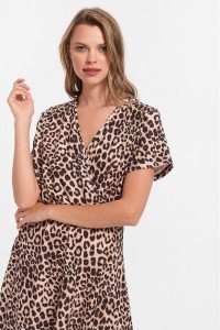 Κοντομάνικο Φόρεμα Κρουαζέ CHERRY Leopard Κοντομάνικο Φόρεμα Κρουαζέ CHERRY Leopard