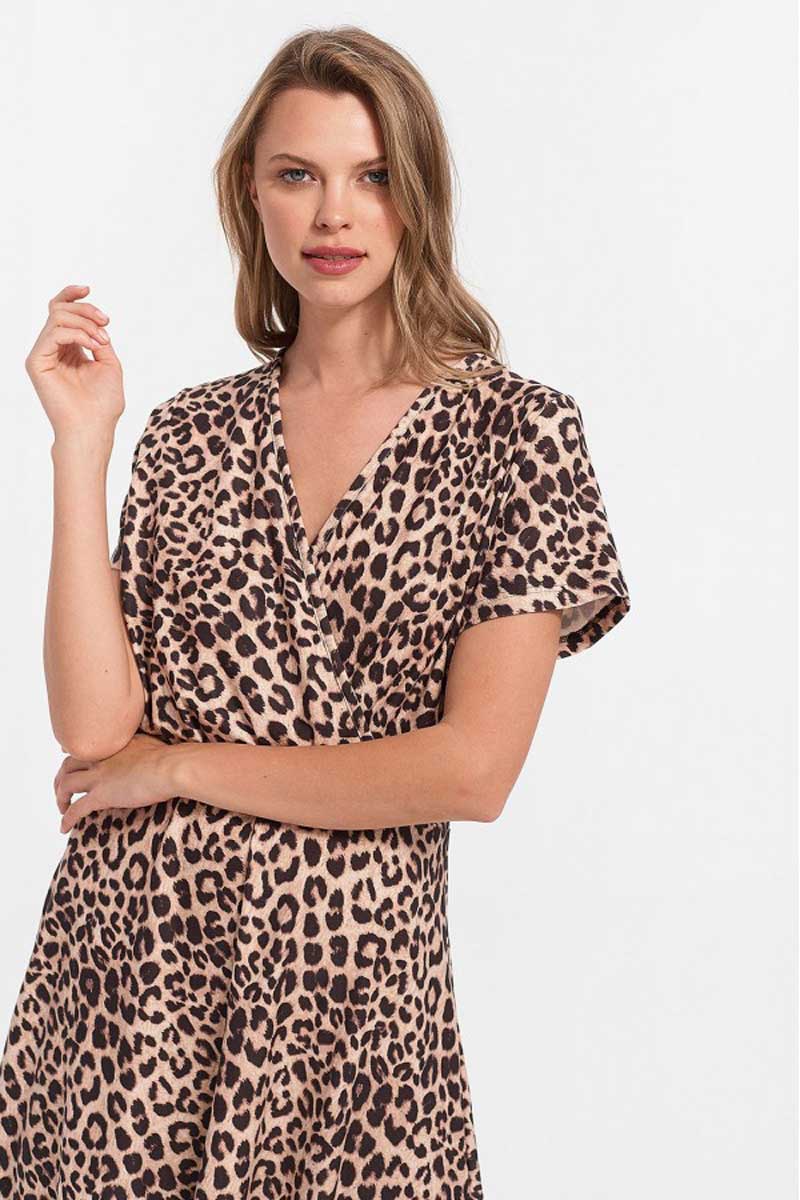 Κοντομάνικο Φόρεμα Κρουαζέ CHERRY Leopard Κοντομάνικο Φόρεμα Κρουαζέ CHERRY Leopard