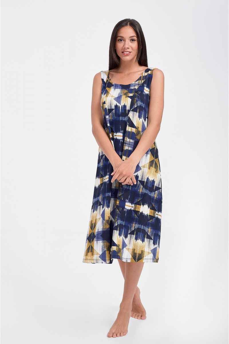 Αμάνικο φόρεμα ANS Multicolor Blue Καλοκαίρι 2020