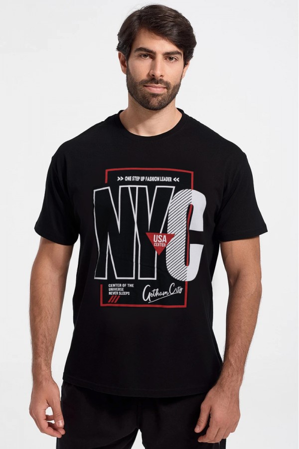 Ανδρικό T-Shirt JHK NEW YORK CITY ΜΑΥΡΟ