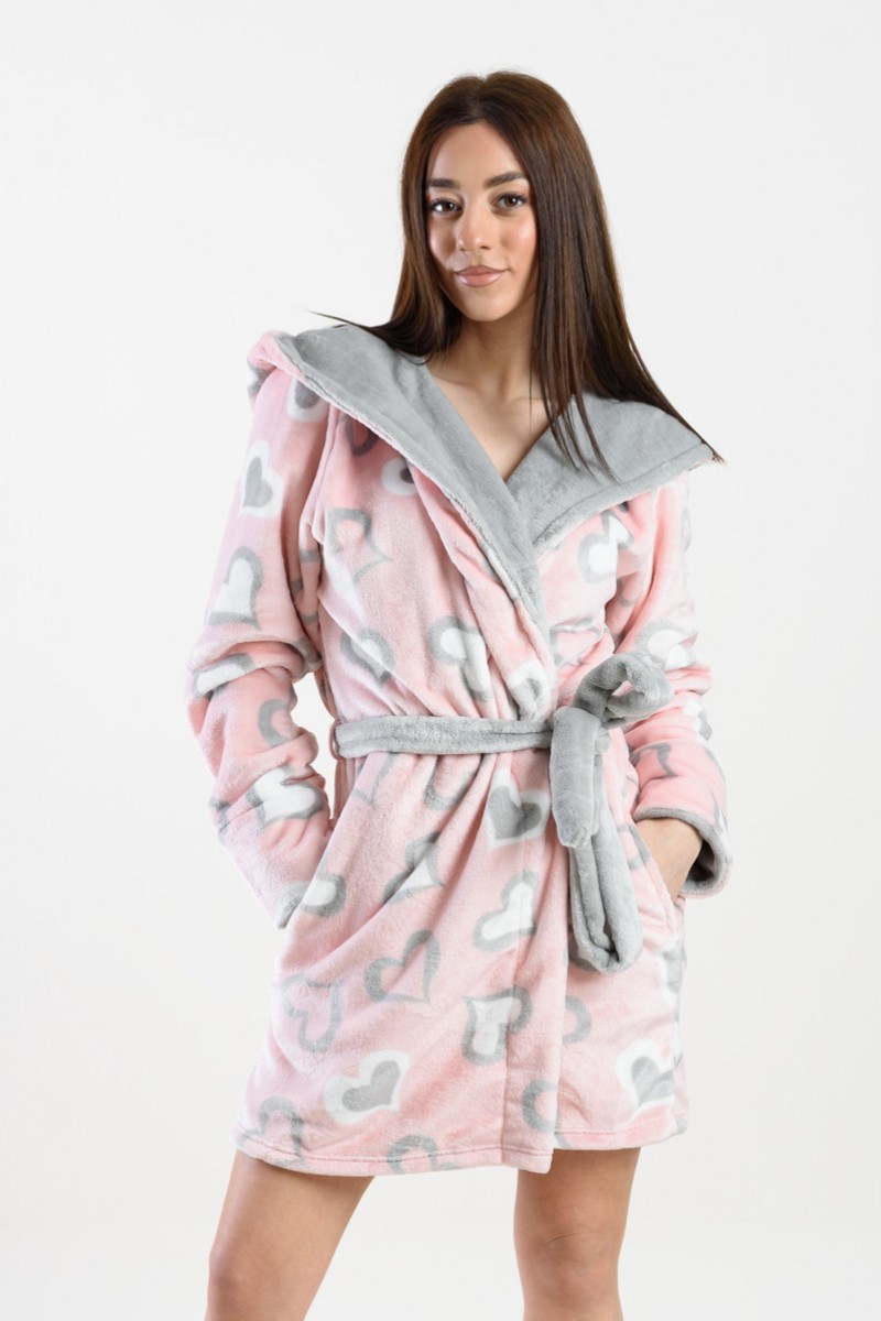 ΡΟΜΠΑ FLEECE ΜΕ ΚΟΥΚΟΥΛΑ KOYOTE ΚΓ5458 ΡΟΖ ΚΑΡΔΙΑ