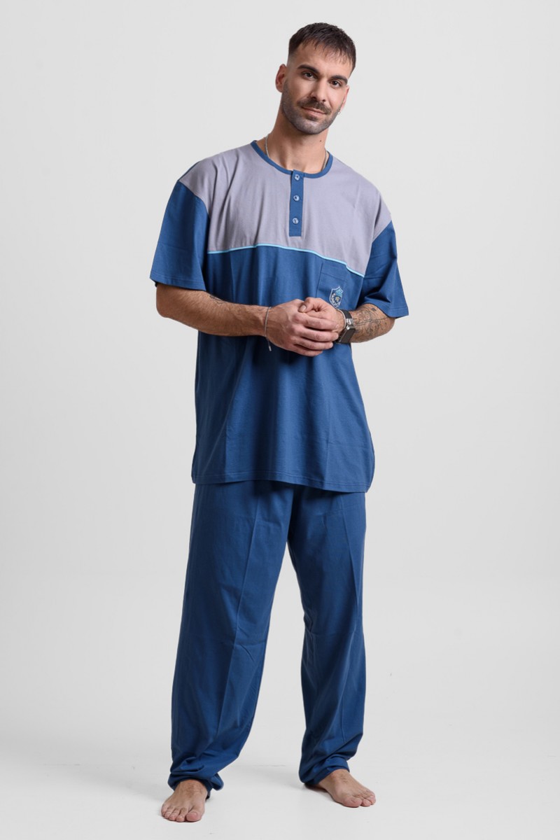 Ανδρική πιτζάμα με 2 παντελόνια LION 25-200 PLUS SIZE Μπλε Ραφ