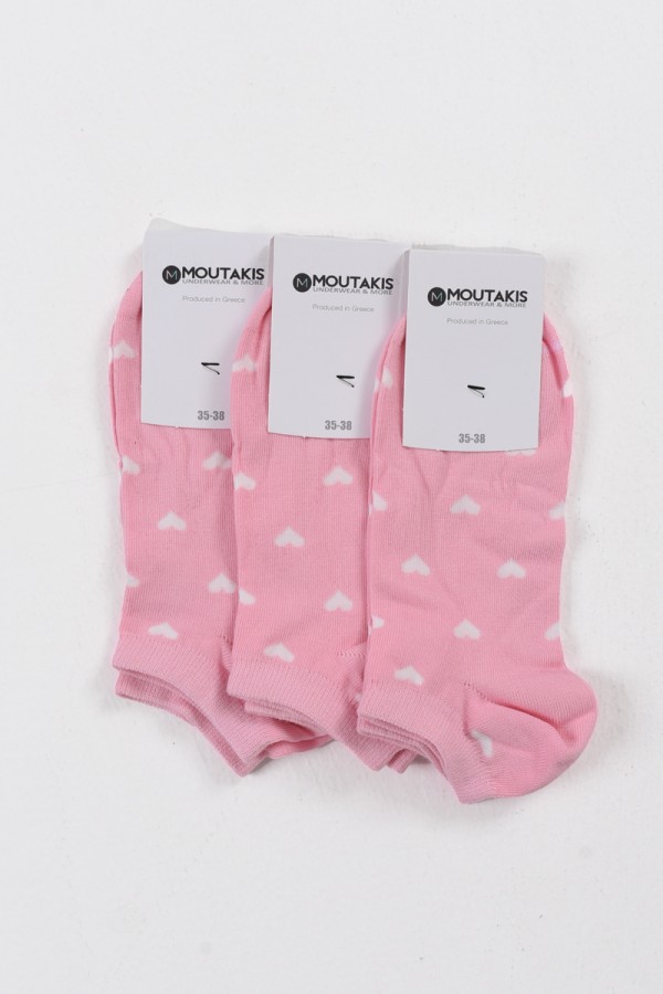 Παιδικές κάλτσες κοντές κορίτσι MOUTAKIS 3 Pack Heart Pink