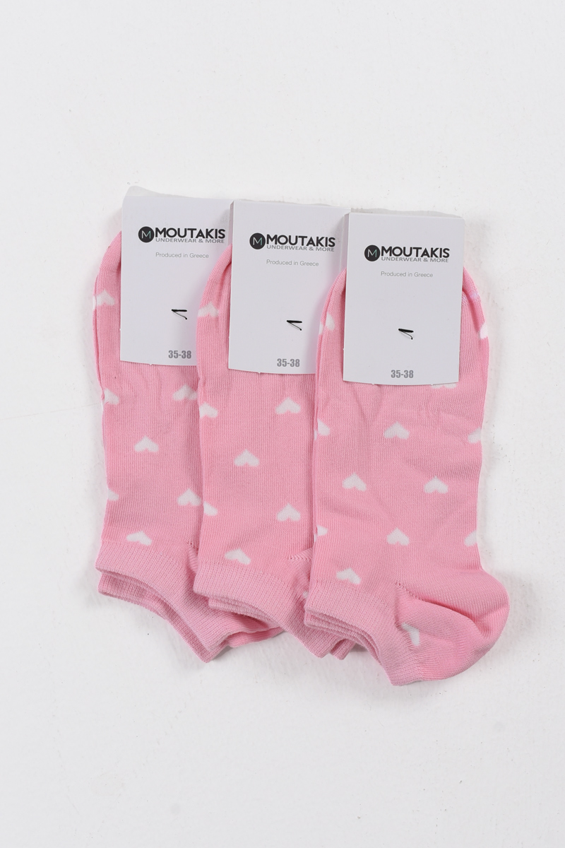Παιδικές κάλτσες κοντές κορίτσι MOUTAKIS 3 Pack Heart Pink