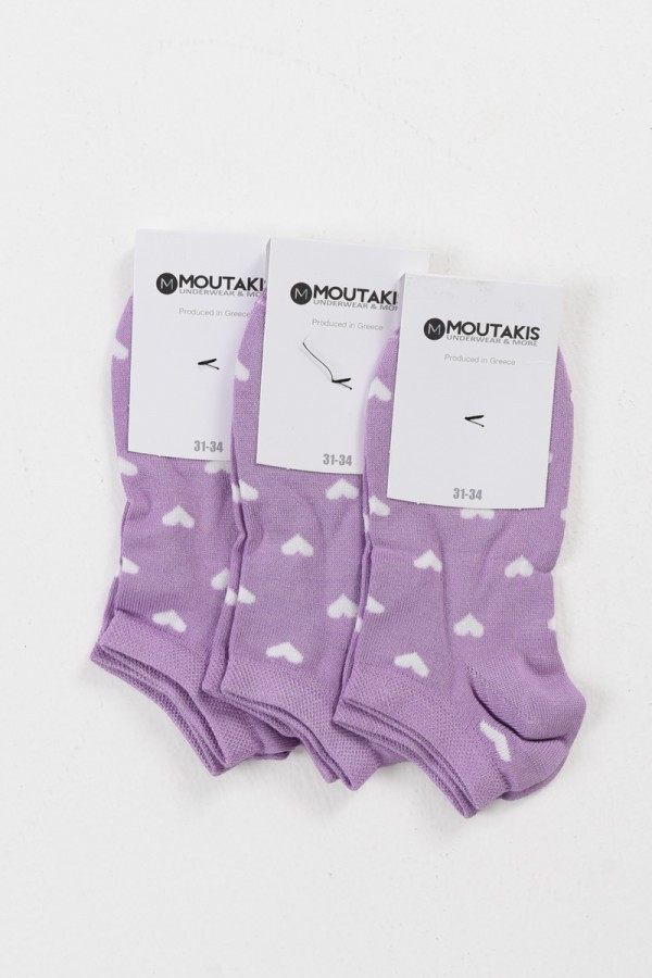 Παιδικές κάλτσες κοντές κορίτσι MOUTAKIS 3 Pack Heart Lilac