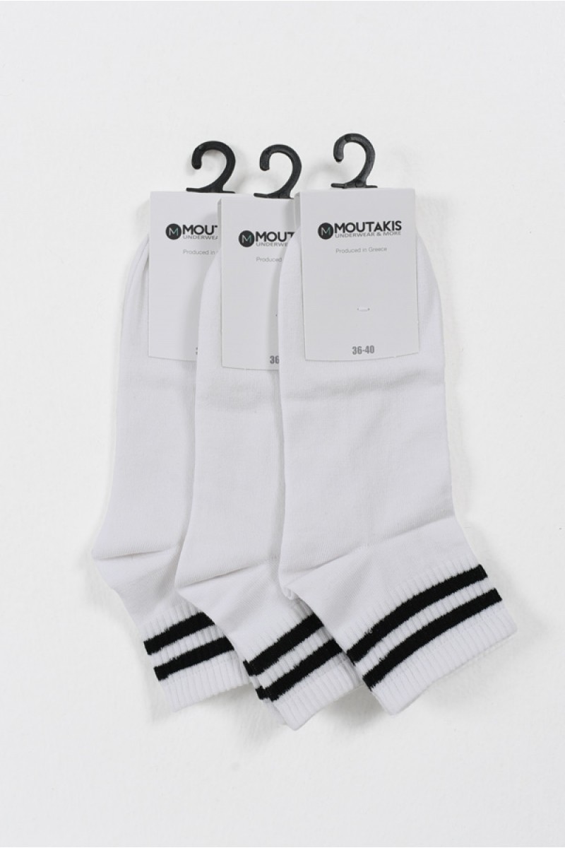 Ημίκοντες κάλτσες ριγέ MOUTAKIS 3 Pack Μαύρο και Λευκό