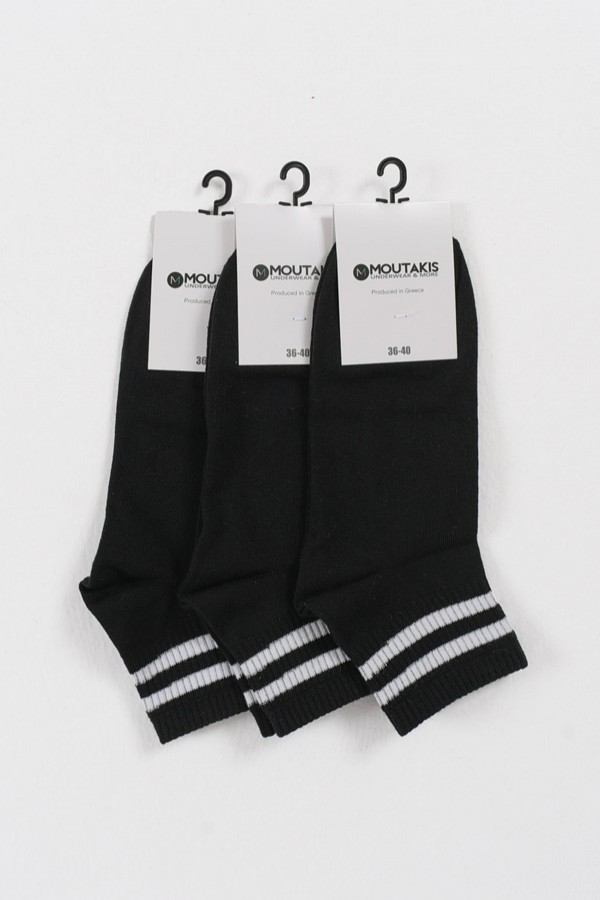 Ημίκοντες κάλτσες ριγέ MOUTAKIS 3 Pack Μαύρο και Λευκό