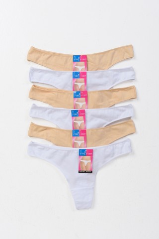 Γυναικεία Εσώρουχα Στρινγκ POWER FLOWER 6 Pack Λευκό Μπεζ