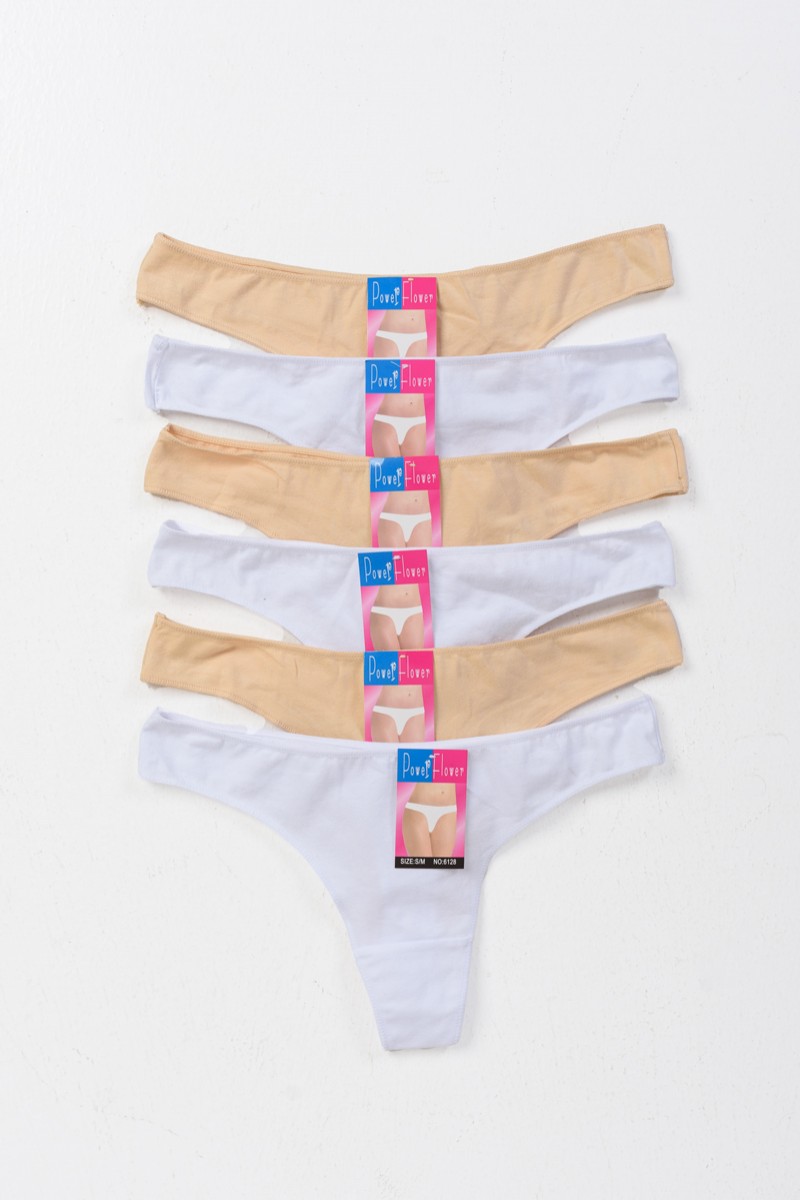 Γυναικεία Εσώρουχα Στρινγκ POWER FLOWER 6 Pack Λευκό Μπεζ