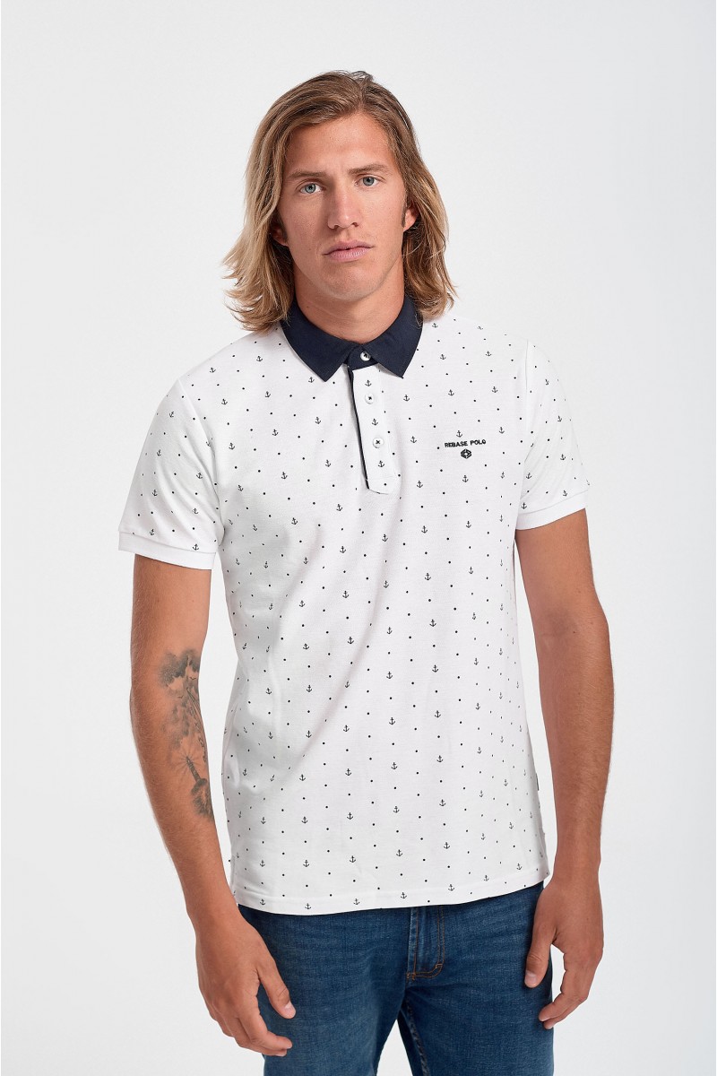 Ανδρική μπλούζα Polo Pique REBASE Anchor White Ανδρική μπλούζα Polo Pique REBASE Anchor White