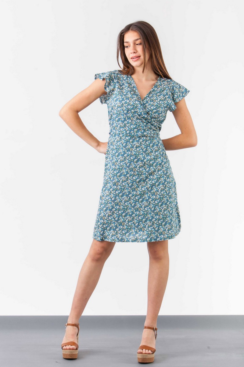 SIMPLE Φόρεμα floral voile κοντό δετό 234 SIMPLE Φόρεμα floral voile κοντό δετό 234