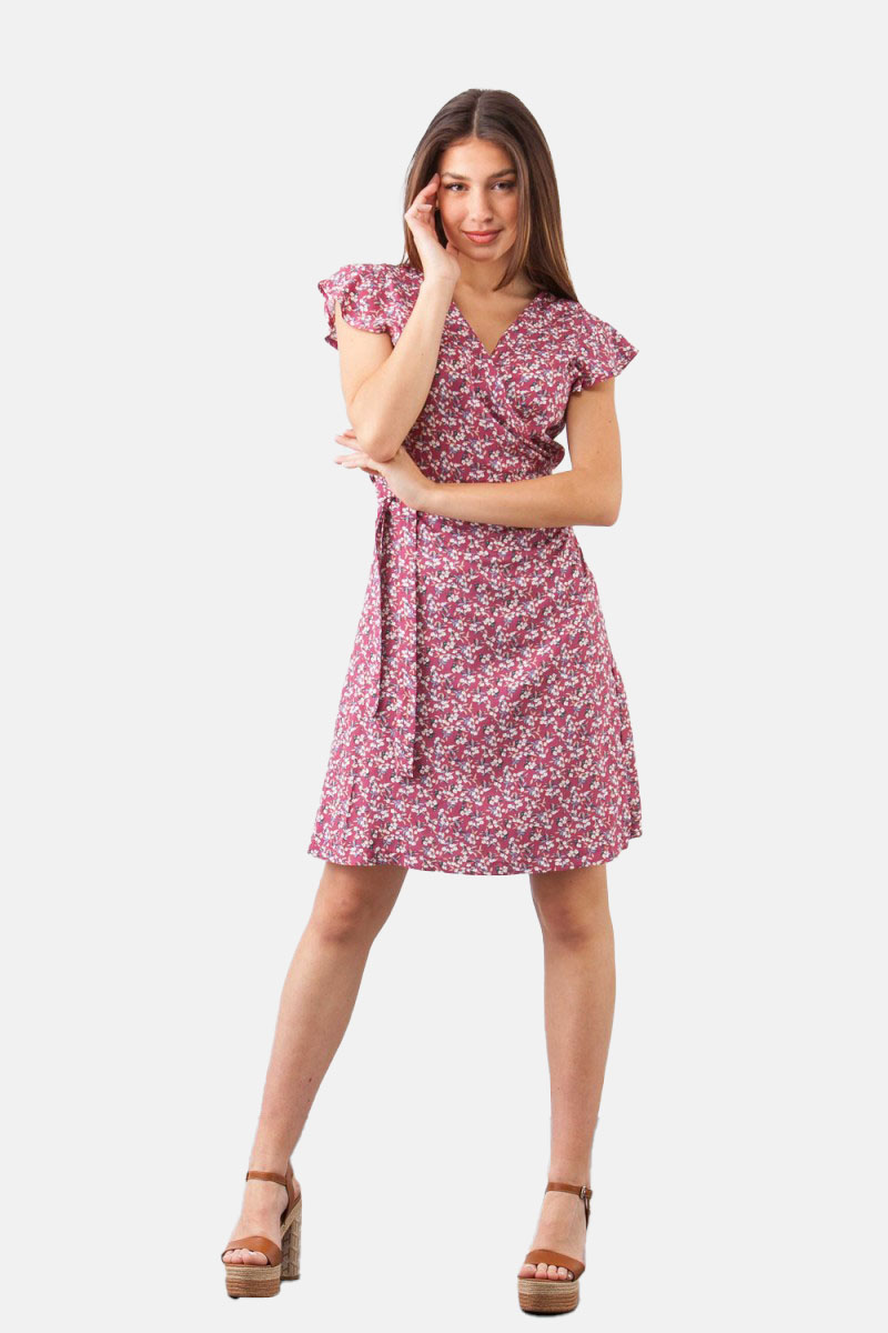SIMPLE Φόρεμα floral voile κοντό δετό 234 SIMPLE Φόρεμα floral voile κοντό δετό 234