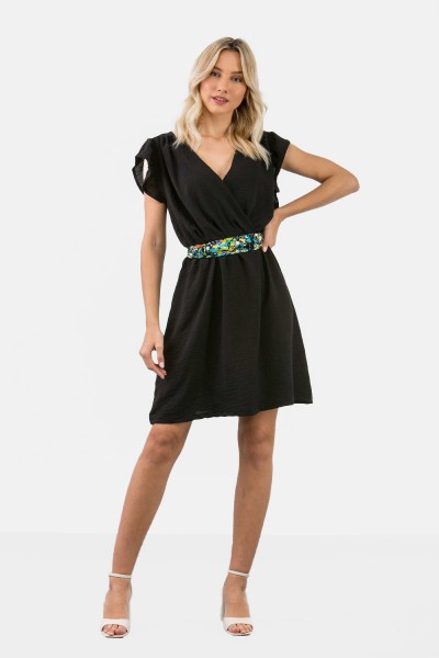 SIMPLE Φόρεμα σατινέ κρουαζέ με λάστιχο 224