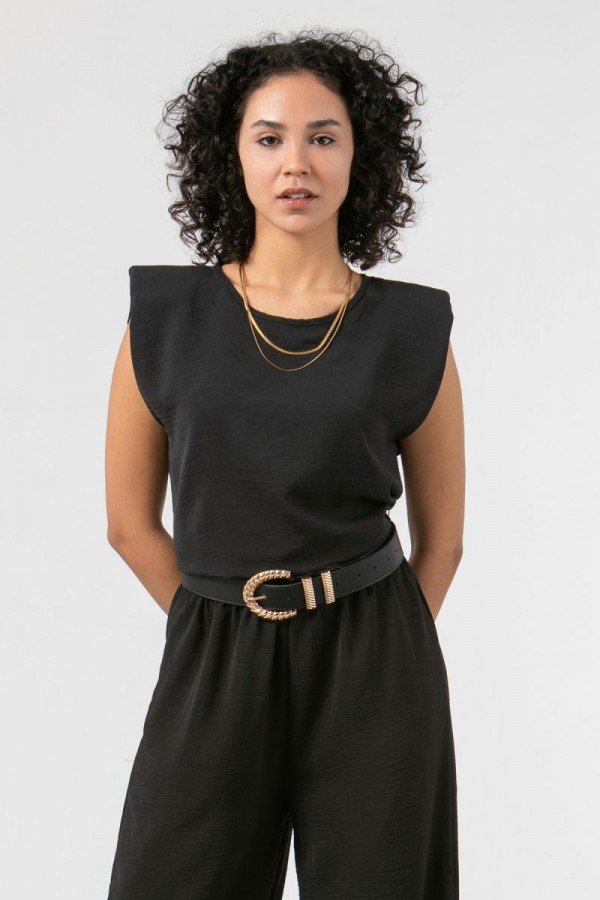 Μπλούζα σατινέ με βάτες SIMPLE FASHION 23-107