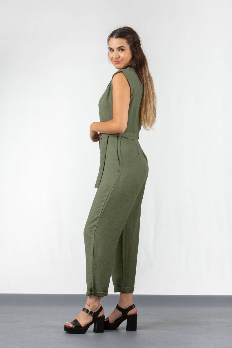 Ολόσωμη λινή φόρμα γιακάς SIMPLE FASHION 23-640 Ολόσωμη λινή φόρμα γιακάς SIMPLE FASHION 23-640