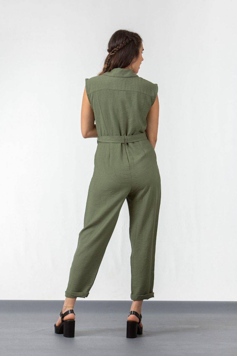 Ολόσωμη λινή φόρμα γιακάς SIMPLE FASHION 23-640 Ολόσωμη λινή φόρμα γιακάς SIMPLE FASHION 23-640