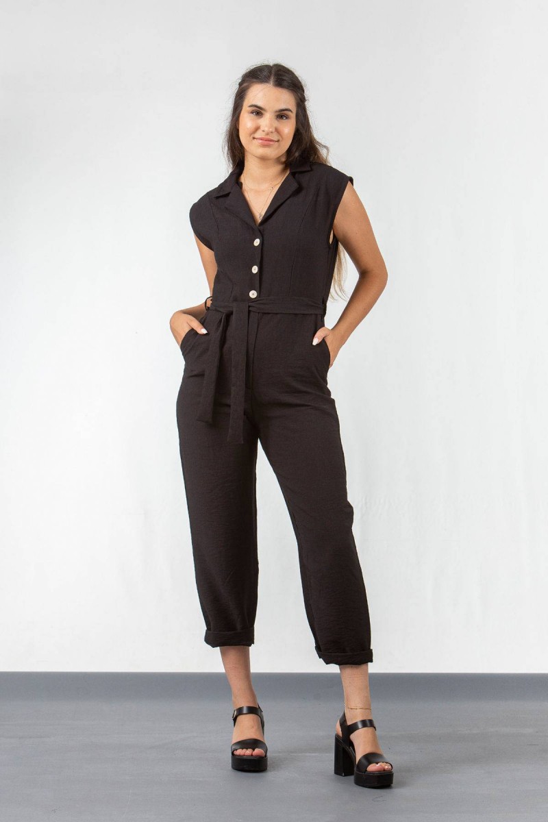 Ολόσωμη λινή φόρμα γιακάς SIMPLE FASHION 23-640 Ολόσωμη λινή φόρμα γιακάς SIMPLE FASHION 23-640