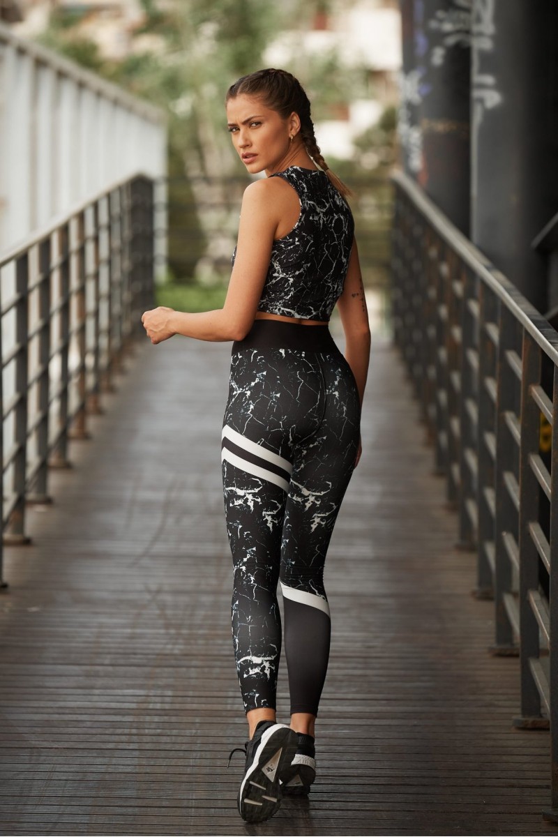 Αθλητικό κολάν Superstacy Black Marble PUSH UP FIT Αθλητικό κολάν Superstacy Black Marble PUSH UP FIT