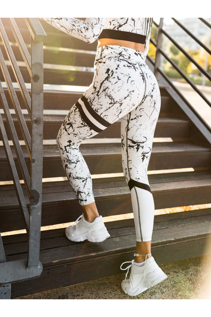 Αθλητικό κολάν Superstacy White Marble PUSH UP FIT Αθλητικό κολάν Superstacy White Marble PUSH UP FIT