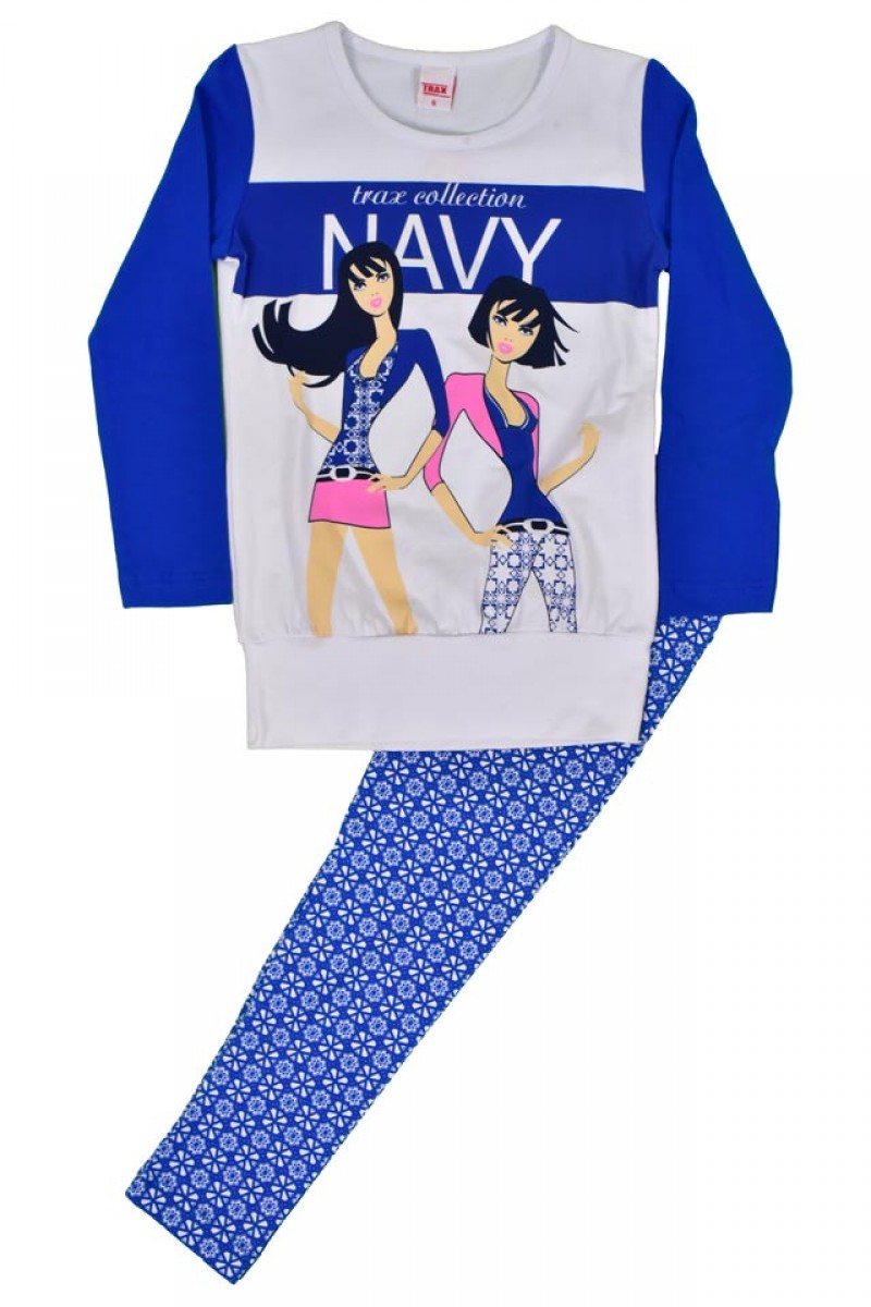 TRAX μπλουζοφόρεμα με κολάν NAVY Άνοιξη / Φθινόπωρο