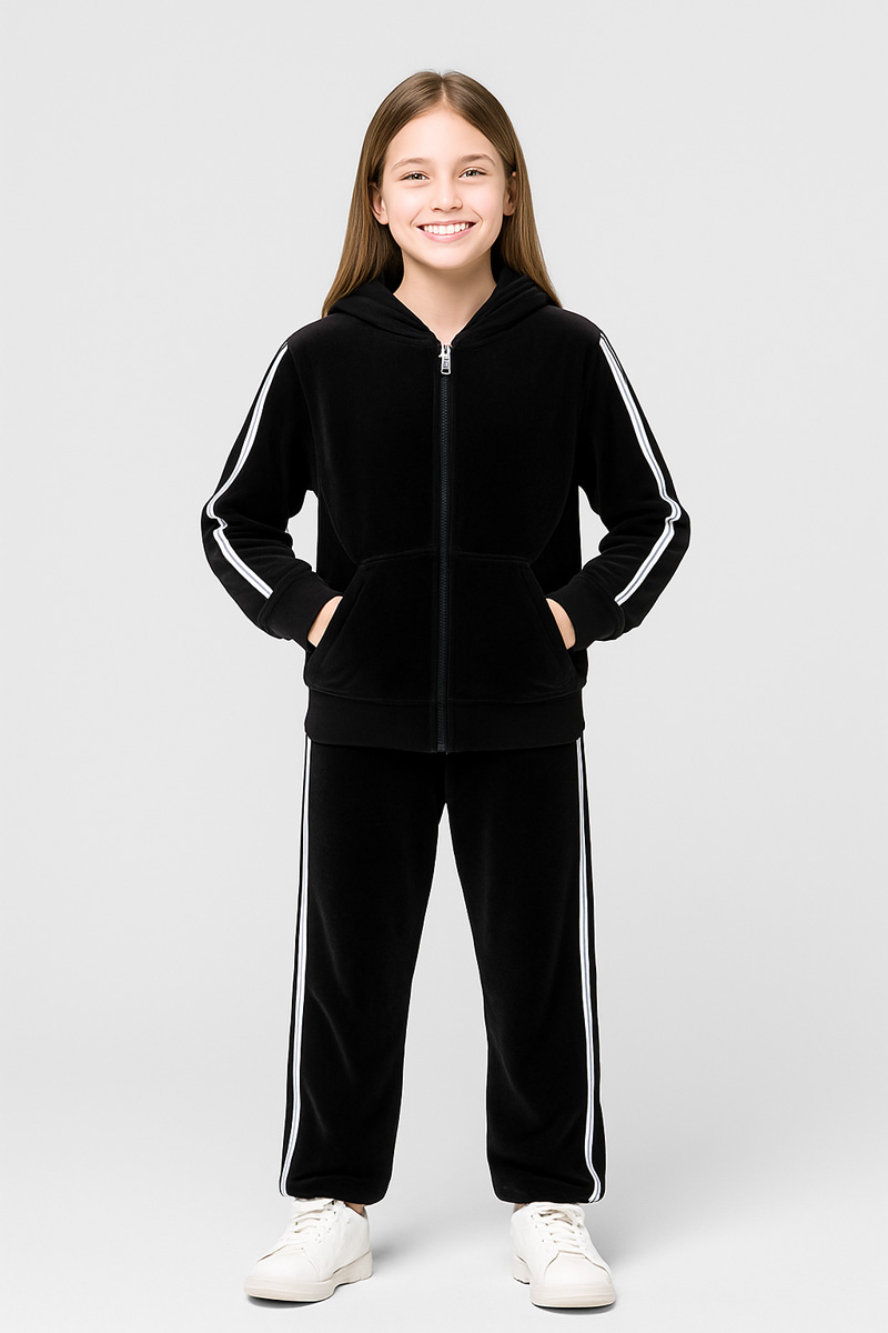 Βελούδινες φόρμες σετ κορίτσι TRAX 48656 ΜΑΥΡΟ