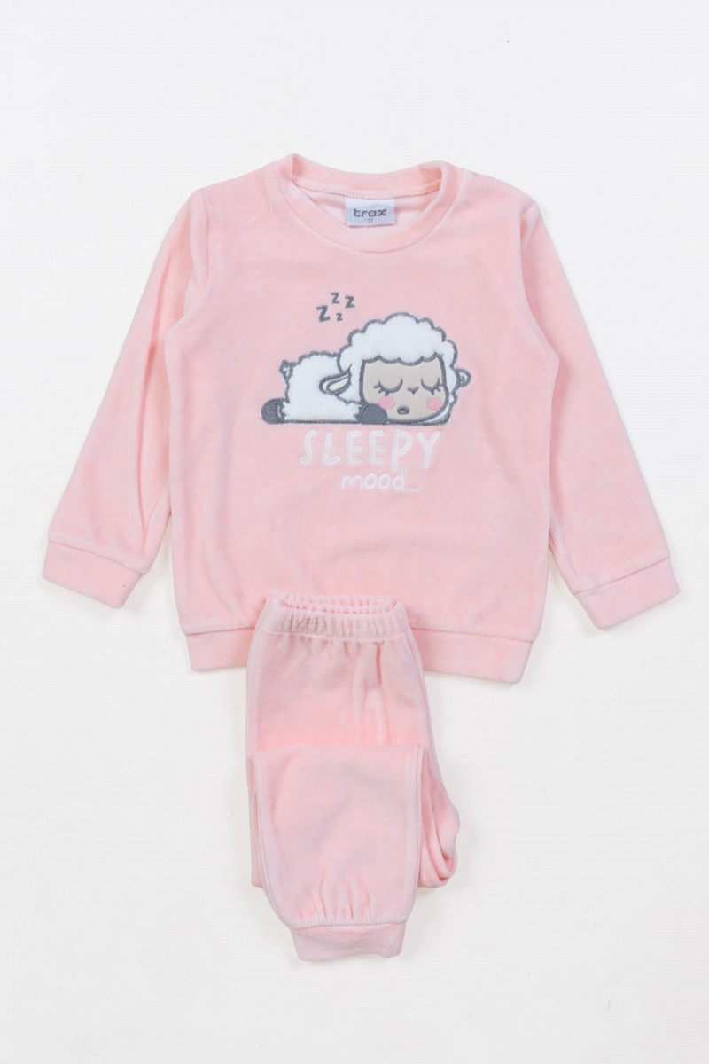 Παιδική Πιτζάμα βελουτέ κορίτσι TRAX 48796 ΡΟΖ