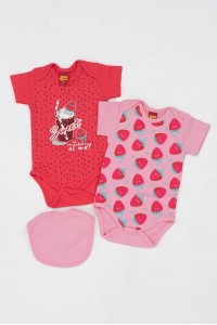 Βρεφικά κορμάκια TRAX Girl Strawberies 3 Τεμαχίων Βρεφικά κορμάκια TRAX Girl Strawberies 3 Τεμαχίων