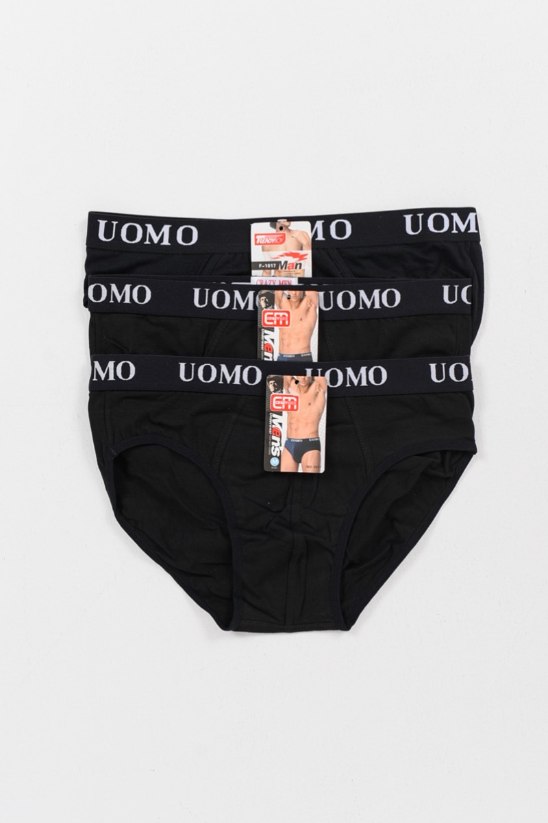 Ανδρικά Σλιπ UOMO 3 PACK 1017 ΜΑΥΡΟ