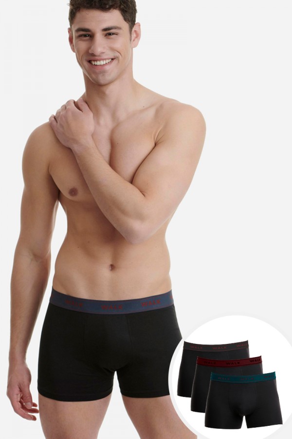 Ανδρικά εσώρουχα WALK Boxers 3 PACK W1753-3 ΜΑΥΡΟ