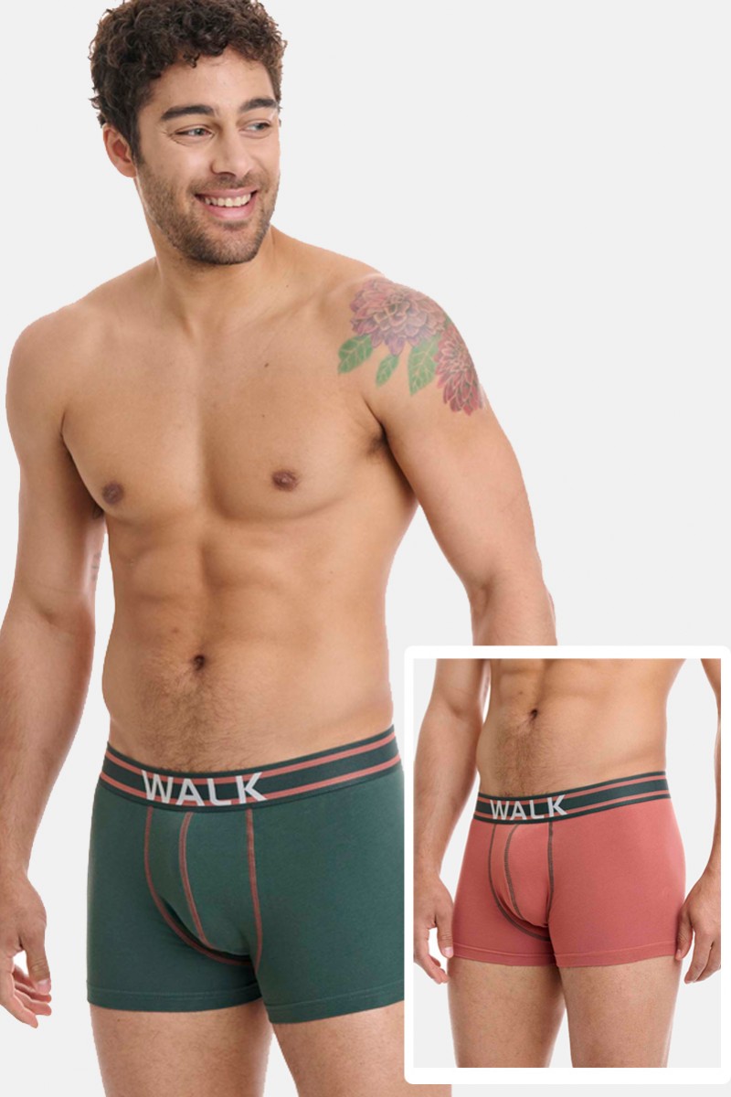 Ανδρικά εσώρουχα WALK Boxers 2 PACK W1762-3_4059 Χακί - Κοραλλί