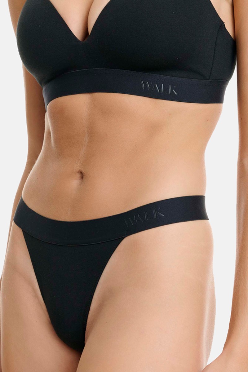 Βαμβακερό Tanga με λάστιχο WALK Sport W2051-1 ΜΑΥΡΟ